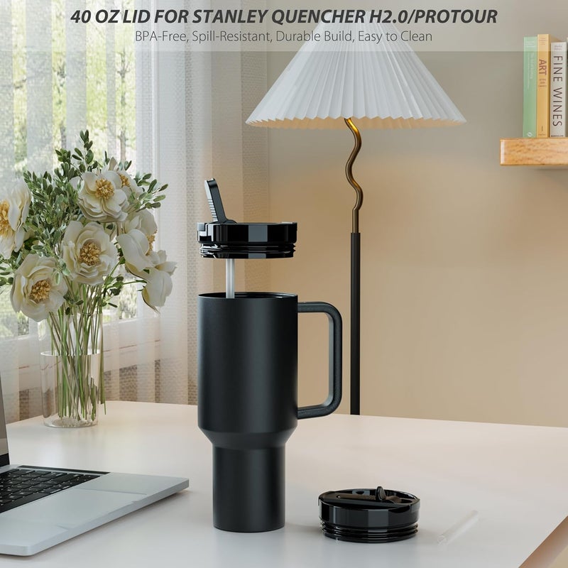 CeleVista 1 Pack Replacement Lid for Stanley 40 oz Quencher H2.0 & ProTour, Flip Straw Tumbler Lid for Stanley Cup, Leakproof, No Spill & Easy to Use Reusable Tumbler Cover (Balck-1P) - Image 2